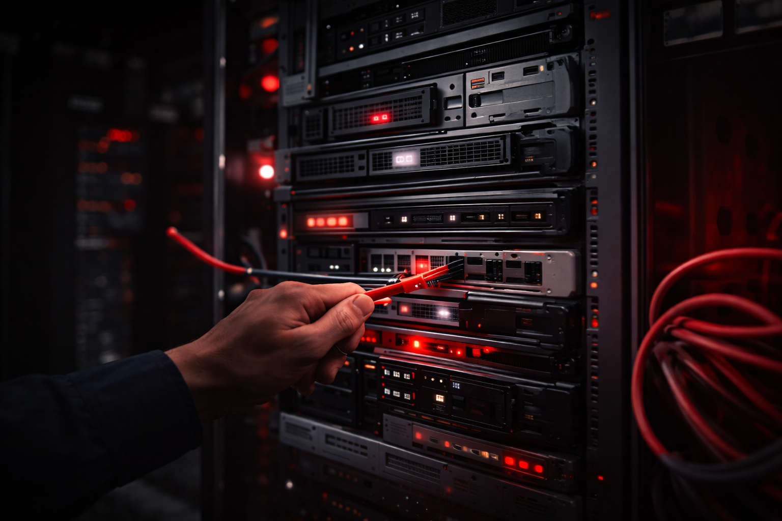 zásuvka ethernet kabelu v datovém centru